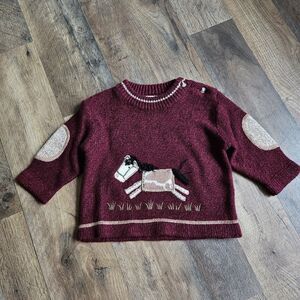 Vintage B.T. Kids Burgundy & Cream Knit Sweater Size 3-6M
